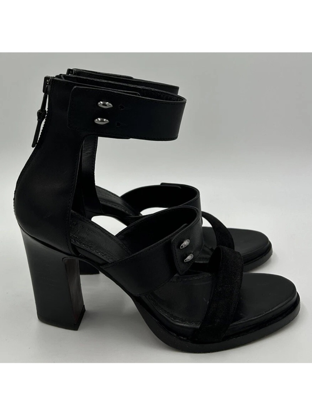 Rag & Bone New York Black Leather Ankle Strap Heels Women’s Size 37